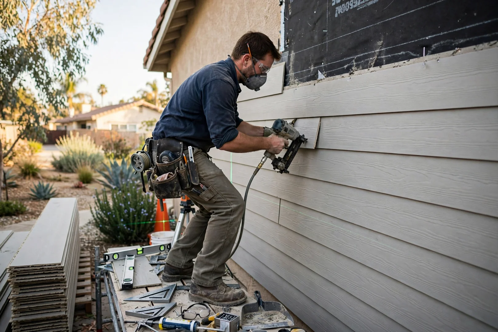 Fiber cement lap siding installed with precise overlap on a residential exterior wall